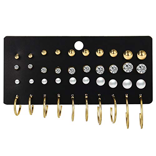 Elegante Verschiedene Runde Ohrringe 20 Paare Metallkugelkristalle Perle Hoop Set Für Teenagern Stollen Für Sensible Ohren Von Frauen von MISUVRSE