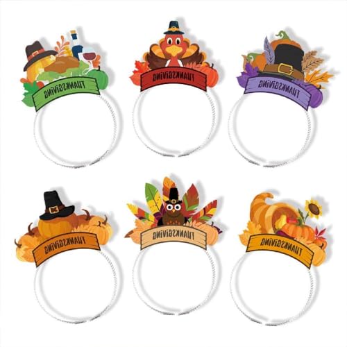 MISUVRSE 2024 Thanksgiving Stirnband Happy Thanks Giving Kopfschmuck Kürbis Haarreifen Erwachsene Festival Dress Up Urlaub Kopfbedeckung 6PCS Kürbis Hairhoop Thanksgiving Party Supplies von MISUVRSE