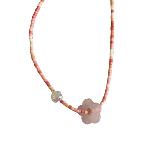 MISUVRSE Bunte Blumen-Halskette, Kunstharz-Anhänger, Choker, verstellbare Kette, zarter Perlen-Choker, Schmuck, Damen, Dopamin-Schmuck von MISUVRSE