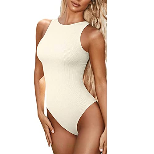 MISUVRSE Damen Sexy gerippte Ärmellose Neck Bodysuits Body Kurzarm Damenbody Elegant Bodysuit Bluse Tops mit Rundhals Skinny Strampler Einfarbig Overall für den Sommer von MISUVRSE