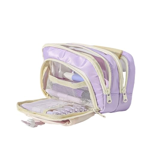 MISUVRSE Federmäppchen mit hoher Kapazität, mehrere Fächer, Stifttasche, mehrschichtige Taschen, Marker-Organizer für Studenten, Erwachsene, faltbare Canvas-Stifttaschen, violett von MISUVRSE