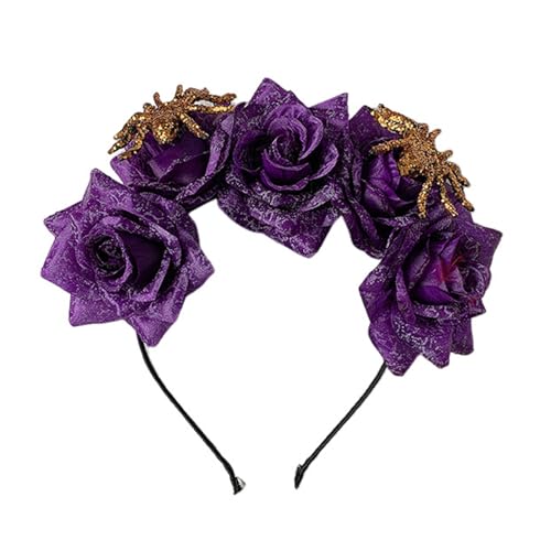 MISUVRSE Halloween Themed Punk Stirnband für Männer Frauen Gothic Rose Blume Hairhoop Kostüm Zubehör Erwachsene Party Kopfschmuck Halloween Schädel Stirnband Halloween Thema Kopfschmuck von MISUVRSE