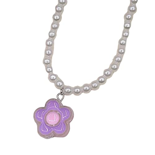 MISUVRSE Halskette mit Perlen und Blumenanhänger, für Damen, modisch, Egirl Punk Grunge Schlüsselbeinkette, modisch, Valentinstagsgeschenk von MISUVRSE