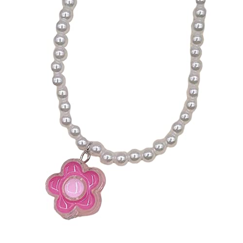 MISUVRSE Halskette mit Perlen und Blumenanhänger, für Damen, modisch, Egirl Punk Grunge Schlüsselbeinkette, modisch, Valentinstagsgeschenk von MISUVRSE