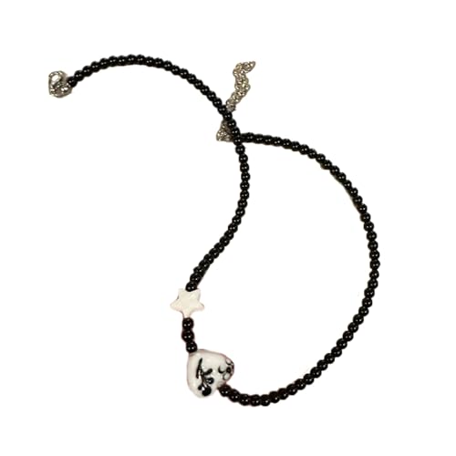 MISUVRSE Halskette mit einfachem Glasherz und Sternanhänger, Modeschmuck, Schlüsselbeinkette, schwarze Perlen-Halskette MISUVRSE Halskette mit einfachem Glasherz und Sternanhänger, Modeschmuck, Schlüsselbeinkette, schwarze Perlen-Halskette von MISUVRSE