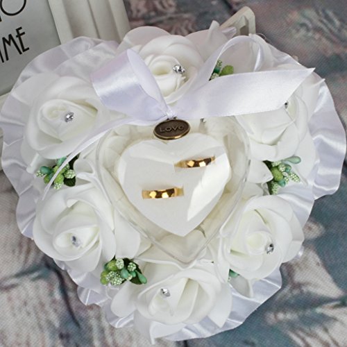 MISUVRSE Herzförmige Geschenkringkasten Kissen Kissen Romantische Rosenblume Hochzeitskissen Box Hochzeit Gefälle 15x9cm Display Tablett Für Schmuck von MISUVRSE