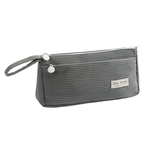 MISUVRSE Leichtes Federmäppchen aus Kord, doppellagig, mit 2 Fächern, Federmäppchen, Reise-Kosmetik-Aufbewahrungstasche, Bleistift-Organizer-Tasche, grau von MISUVRSE