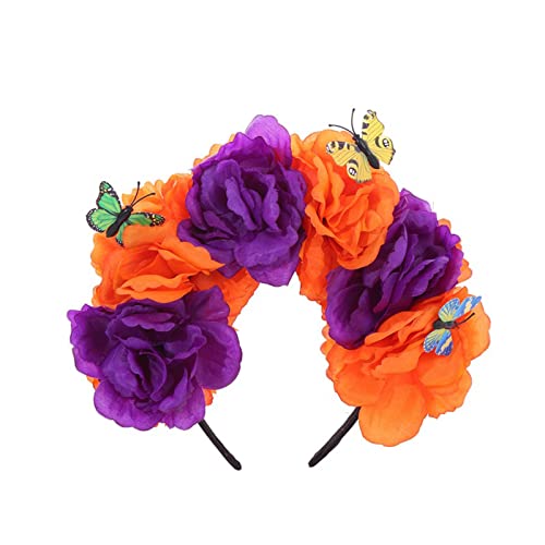 MISUVRSE Mexikaner Blume Stirnband Halloween Party Kostüm Zubehör Tag der Toten Kopfbedeckung Gothics Haarschmuck Halloween Tag der Toten Blume Gothics Blume Stirnband Kopfschmuck Haarkleid von MISUVRSE