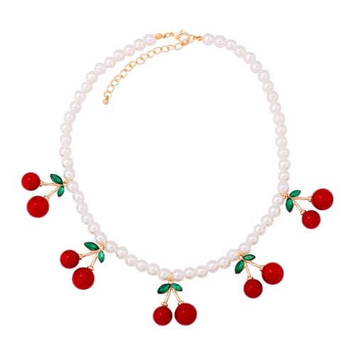 MISUVRSE Modische Kirschen Choker Kunstperlen Halskette Verstellbare Kette Obst Charm Halskette Zubehör für Frauen Vintage Choker Halskette von MISUVRSE
