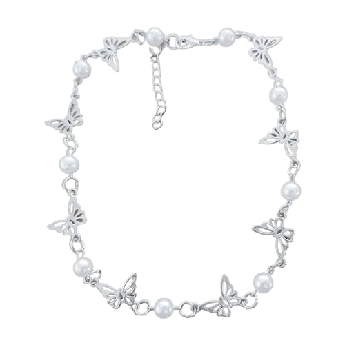 MISUVRSE Modische Schmetterlings-Perlen-Charm-Halskette, Temperament-Halsband, Halskette, süßer, cooler Schlüsselbein-Kette, Choker-Schmuck von MISUVRSE