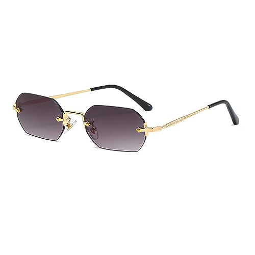 MISUVRSE Randlose Sonnenbrille für Damen und Herren, modisch, klein, flache Oberseite, UV-Schutz, Schatten, Retro-Brillen für Reisen, Goldgrau MISUVRSE Randlose Sonnenbrille für Damen und Herren, modisch, klein, flache Oberseite, UV-Schutz, Schatten, Retro-Brillen für Reisen, Goldgrau von MISUVRSE