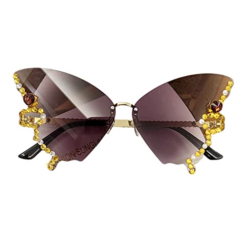 MISUVRSE Schmetterlings-Sonnenbrille mit Strasssteinen, Katzenauge, randlos, kleines Gesicht, Schmetterlingsbrille, Damen, randlose Sonnenbrille, kleines Gesicht, Farbverlauf grau MISUVRSE Schmetterlings-Sonnenbrille mit Strasssteinen, Katzenauge, randlos, kleines Gesicht, Schmetterlingsbrille, Damen, randlose Sonnenbrille, kleines Gesicht, Farbverlauf grau von MISUVRSE