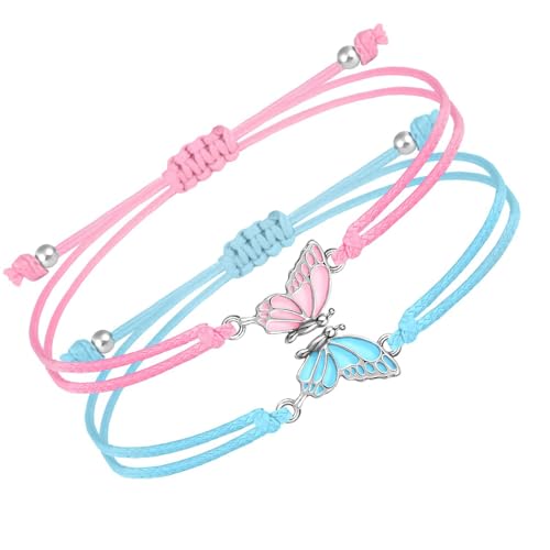 MISUVRSE Set Von 2 Freundschaftsarmbändern Für Mädchen Und Kinder Eleganter Schmetterling Charme Handchain Handgefertigte Freundin Geschenke Freund Armbänder von MISUVRSE