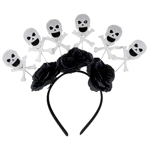 MISUVRSE Simulierte Blume & Schädel dünne Seite Stirnband Halloween Haar Hoop Mode Frauen Hochzeit Party Frisur Kopfbedeckung Leichte Halloween Blume Haarband von MISUVRSE