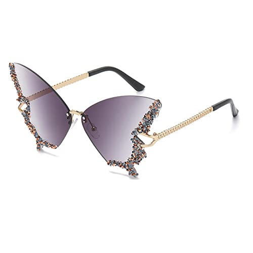 MISUVRSE Strass-Sonnenbrille Schmetterling Katzenauge Frauen randlos kleines Gesicht Strass Sonnenbrille, Farbverlauf grau von MISUVRSE