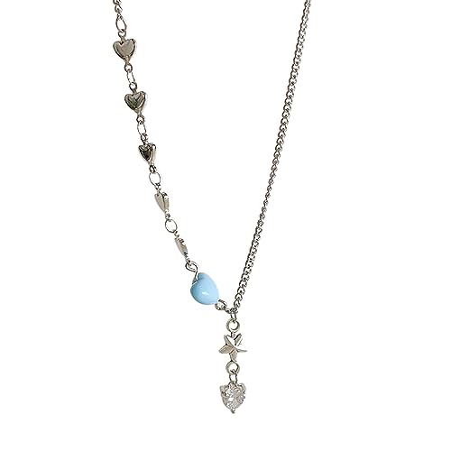 MISUVRSE Süße, coole Halskette mit Herz-Anhänger, Zirkonia, Metall, modisch, Halsband, elegante Schlüsselbeinkette, Schmuck von MISUVRSE