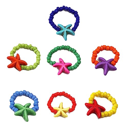 Seesterne Perlen Ringe Regenbogen Farbenfrohe Reisperlen Handgefertigte Perlenperlen Stapelbare Schmuck Für Mädchen Und Damen Seesternperlen Ringe von MISUVRSE