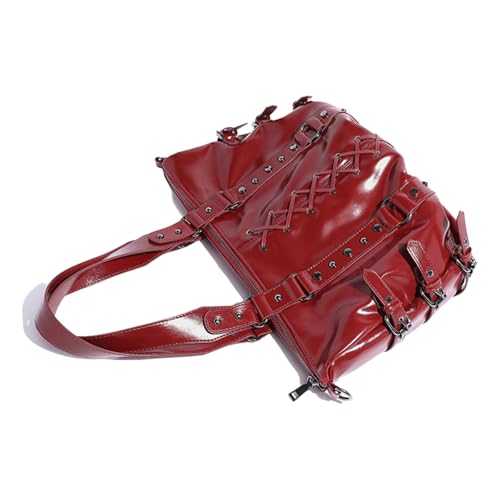 Stilvoller Retro Umhängetasche Mit Großer Aufbewahrung PU Leder Punk Nieten Kreuzt Verbandbinden Handtasche Für Frauen Reißverschluss Handtasche von MISUVRSE