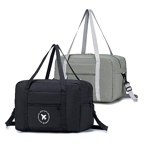 MISWAN 2X Ryanair Handgepäck 40x20x25 Faltbare Reisetasche für Flugzeug Cabin Bag Handgepäck Tasche Travel Bag mit Fest Auf Dem Trolley Koffer Handtaschen Nylon Organizer Gym Fitness Grau und Schwarz von MISWAN