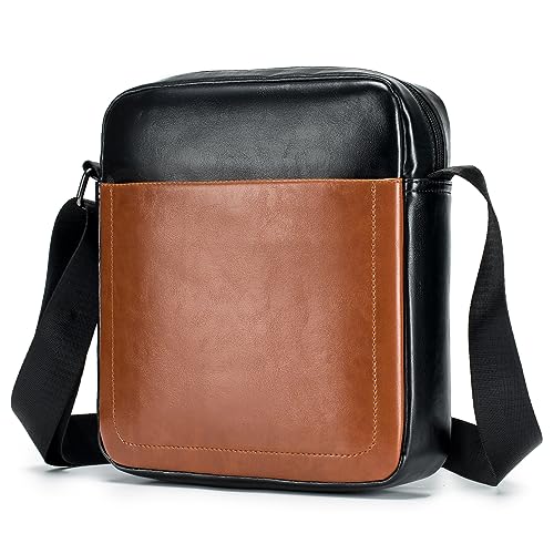 MISWAN Umhängetasche Herren Schultertasch Leder Vintage Männerhandtasche Herrentasche Zum Umhängen Handgelenktasche Messenger Bag Tasche Geschenk für Arbeit Reise Alltagsleben (Braun 1) von MISWAN