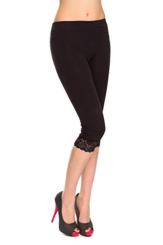 FUTURO FASHION MITAAMI - Damen Baumwoll-Leggings mit Spitzensaum - Größe 36-50 - Schwarz - 48 von MITAAMI