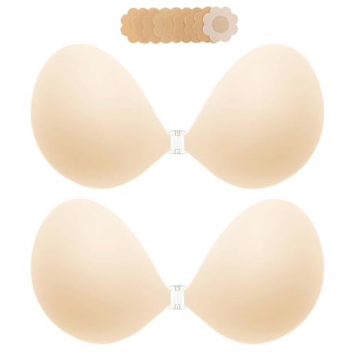 MITALOO Selbstklebender nahtloser klebriger BH, ultradünn, Push-Up, trägerlos, unsichtbarer BH, solides Silikon, Brustwarzenabdeckung für Frauen, Cream, C von MITALOO