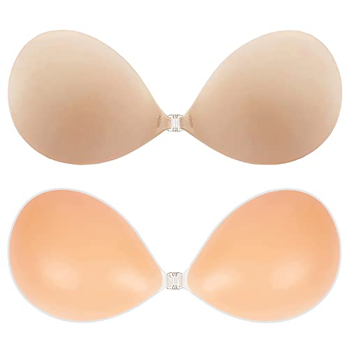 MITALOO Sticky Adhesive Bra Invisible Silicone Bra Trägerloser Push Up BH für Frauen Rückenfreies Kleid, Creme+Nude, D von MITALOO