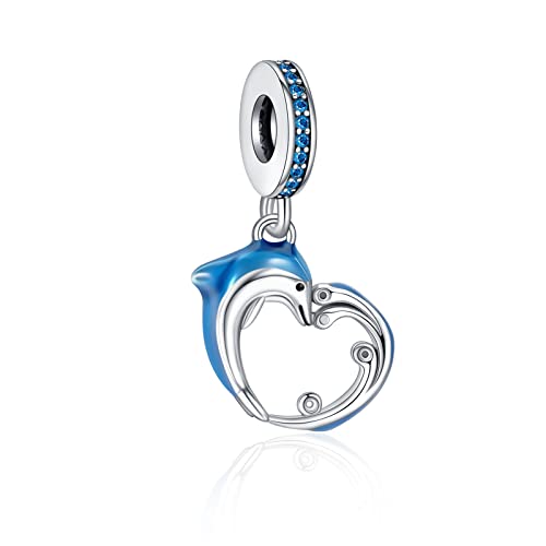 MITSOKU Blauer Delphin Kuss Charm 925 Sterling Silber Frauen Armband Halskette Weihnachten Anhänger Valentinstag Muttertag Mädchen Geschenk von MITSOKU