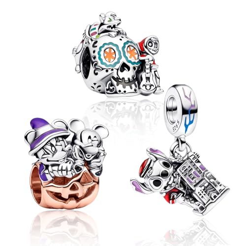 MITSOKU Im Dunkeln leuchtender Totenkopf Cartoon Maus Magische Tiere Charm 925 Sterling Silber Frauen Armband Halskette Weihnachten Anhänger Valentinstag Muttertag Mädchen Geschenk von MITSOKU