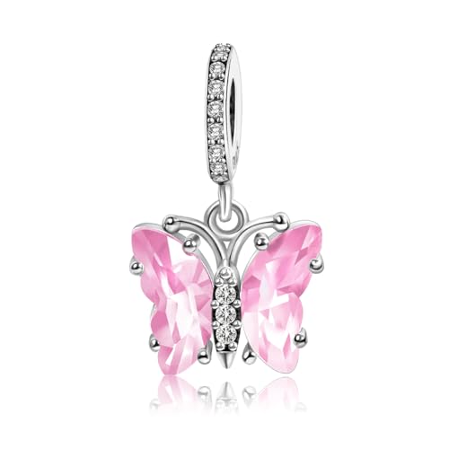 MITSOKU Rosa Schmetterling Charm 925 Sterling Silber Frauen Armband Halskette Weihnachten Anhänger Valentinstag Muttertag Mädchen Geschenk von MITSOKU