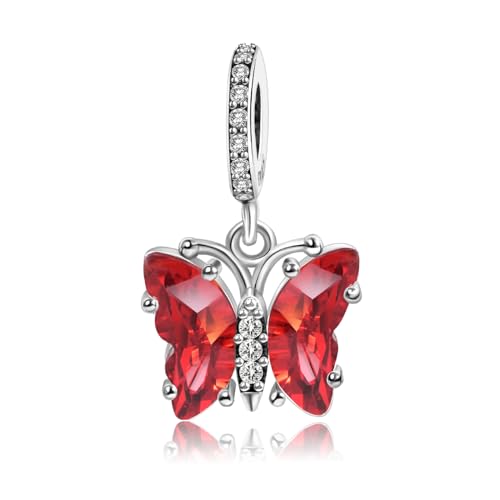 MITSOKU Roter Schmetterling Charm 925 Sterling Silber Frauen Armband Halskette Weihnachten Anhänger Valentinstag Muttertag Mädchen Geschenk von MITSOKU