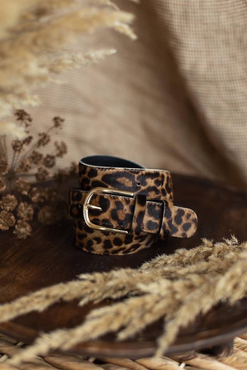 Breiter Gürtel Kalbsleder Leopard Print, Goldene Schnalle von MIUMMASH