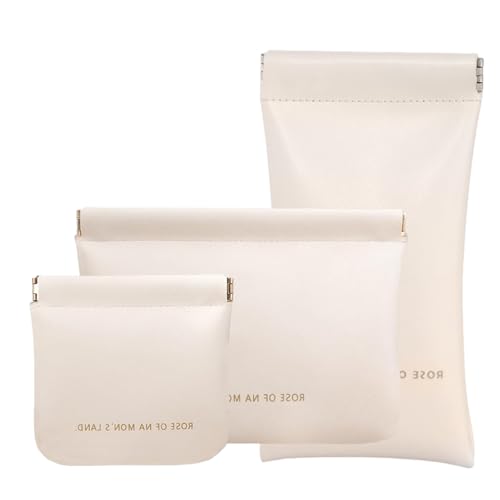 MIUPOO Taschen Kosmetiktaschen Set,Geldbeutel Damen,Tragbare Mini Portemonnaie,Selbstschließend Reise Make up Tasche,Mini Tasche Für Kosmetik Kopfhörer Schmuck Karten Schlüssel,3 Stück,Weiß. von MIUPOO