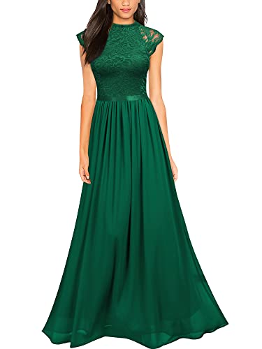 MIUSOL Abendkleid Lang Elegant Brautjungfer Chiffon Faltenrock Langes Kleid Bodenlang Kleid Dunkelgrün Gr.XL von MIUSOL