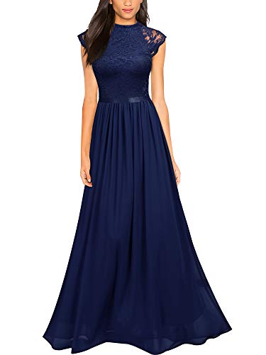 MIUSOL Abendkleid Lang Elegant Brautjungfer Chiffon Faltenrock Langes Kleid Bodenlang Kleid Navy Blau Gr.XL von MIUSOL