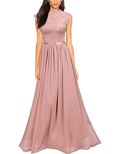 MIUSOL Abendkleid Lang Elegant Brautjungfer Chiffon Faltenrock Langes Kleid Bodenlang Kleid Rosa Gr.L von MIUSOL