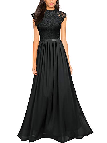 MIUSOL Abendkleid Lang Elegant Brautjungfer Chiffon Faltenrock Langes Kleid Bodenlang Kleid Schwarz Gr.L von MIUSOL