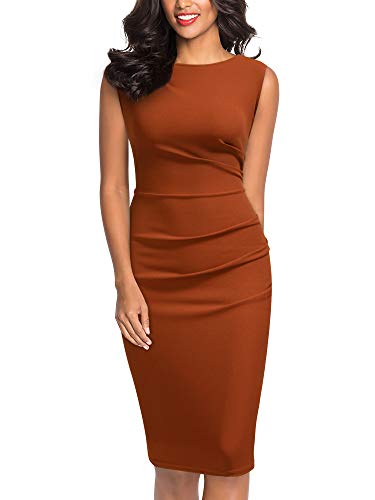 MIUSOL Damen Ärmellos Knielang Fältchen Etuikleid Businesskleid Rostrot 2XL Kleid Kleider von MIUSOL