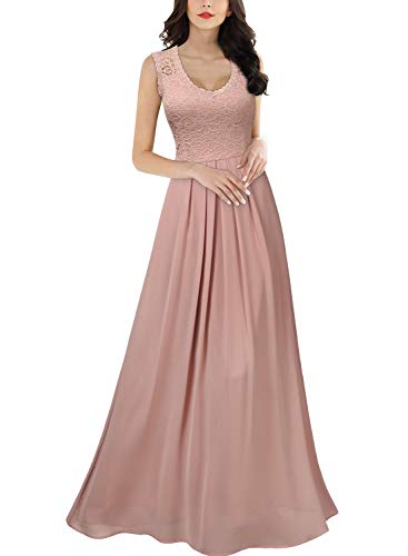 MIUSOL Damen Ärmellos V-Ausschnitt Chiffon Spitzenkleid Langes Brautjungfer Cocktail Kleid (M, Rosa) von MIUSOL