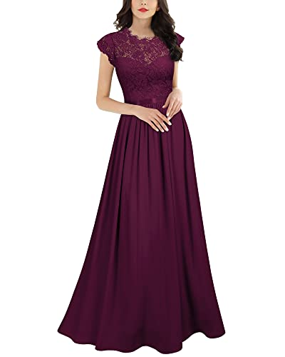 MIUSOL Damen Elegant Ärmellos Rundhals Vintage Herbst Winter Hochzeit Chiffon Faltenrock Langes Kleid Magenta Gr.XL von MIUSOL