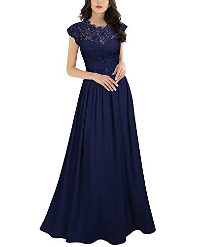 MIUSOL Damen Elegant Ärmellos Rundhals Vintage Herbst Winter Hochzeit Chiffon Faltenrock Langes Kleid Navy Blau Gr.2XL von MIUSOL