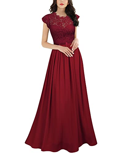 MIUSOL Damen Elegant Ärmellos Rundhals Vintage Herbst Winter Hochzeit Chiffon Faltenrock Langes Kleid Rot Gr.L von MIUSOL