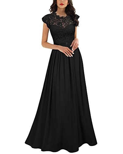 MIUSOL Damen Elegant Ärmellos Rundhals Vintage Herbst Winter Hochzeit Chiffon Faltenrock Langes Kleid Schwarz Gr.L von MIUSOL