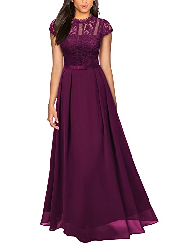 MIUSOL Damen Elegant Chiffon Spitzenkleid Maxi Party Cocktail Abendkleid Magenta Gr.M von MIUSOL