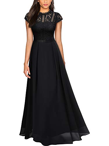 MIUSOL Damen Elegant Chiffon Spitzenkleid Maxi Party Cocktail Abendkleid Schwarz Gr.S von MIUSOL