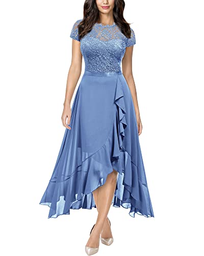 MIUSOL Damen Rundhals Spitzenkleider Hochzeit Brautjungfer Chiffon Abendkleider Hellblau Gr.L von MIUSOL