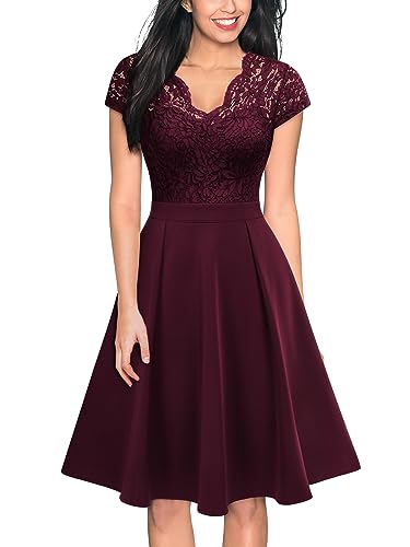 MIUSOL Damen Spitzen Cocktail Party Kleider Brautjungfern Abendkleid（Burgund，Gr.XL） von MIUSOL