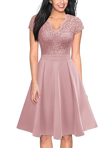 MIUSOL Damen Spitzen Cocktail Party Kleider Brautjungfern Abendkleid（Rosa，Gr.2XL） von MIUSOL