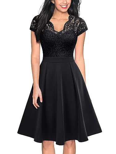 MIUSOL Damen Spitzen Cocktail Party Kleider Brautjungfern Abendkleid（Schwarz，Gr.S） von MIUSOL