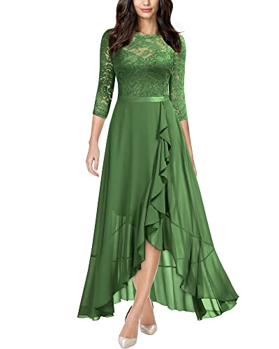 MIUSOL Damen Spitzenkleid Hüfte öffnen Abendkleid 3/4 Ärmel Cocktailkleid Maxi Partykleid Hellgrün Gr.M von MIUSOL